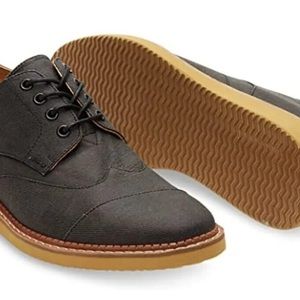 Tom’s Brogue Canvas Oxford Wingtip Gray Denim Casual Lace up Shoes.